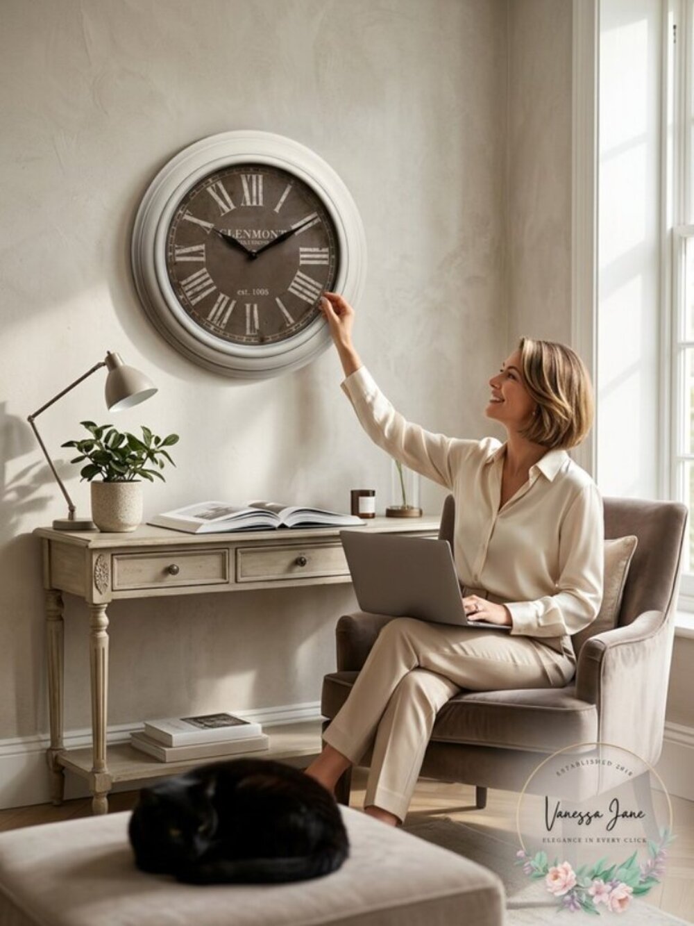 Patton Wall Decor 12 Inch Traditional White Wash Roman Numeral Clock